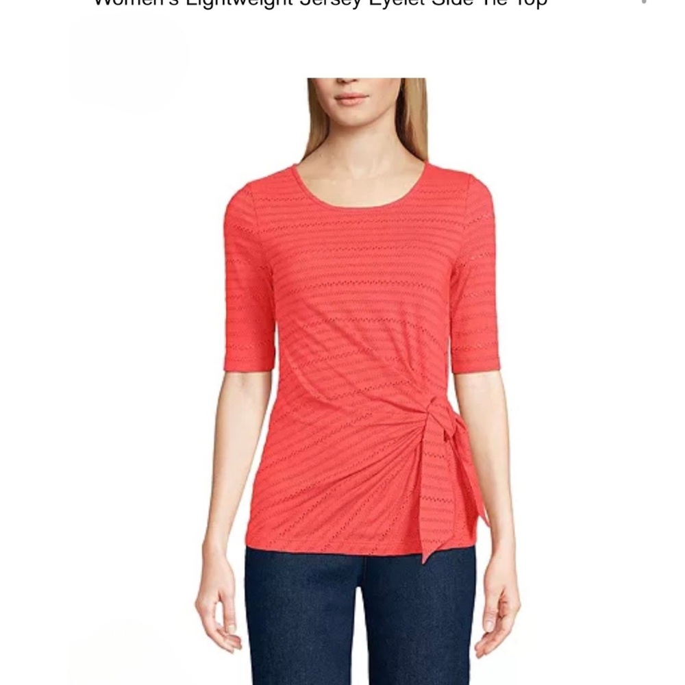 Lands' End Coral Eyelet Side Tie Blouse